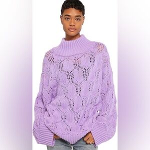 Joie Lavender Chunky Wool Pointelle‎ Mock neck Sweater